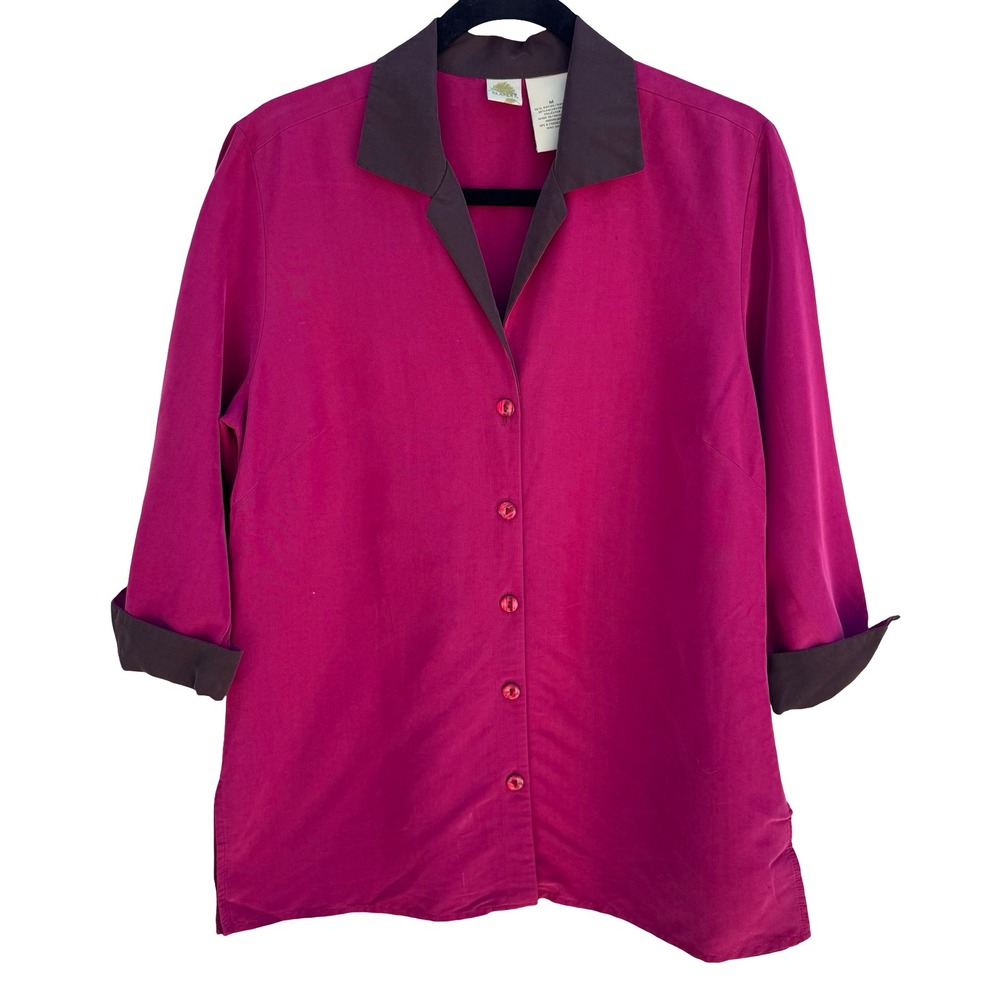 Islander 90s Resortwear Cabana Camp Collar Button Up Blouse 3/4 Sleeve‎ Pink M